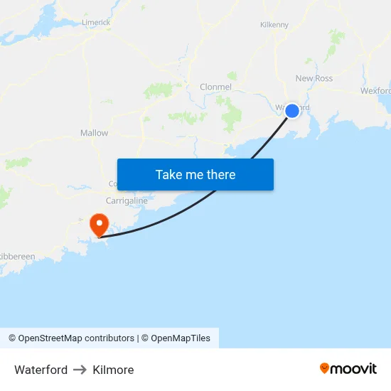 Waterford to Kilmore map