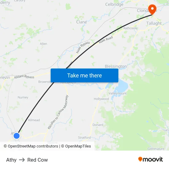 Athy to Red Cow map