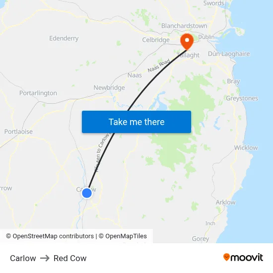 Carlow to Red Cow map