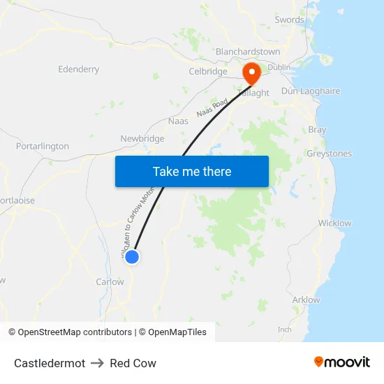 Castledermot to Red Cow map