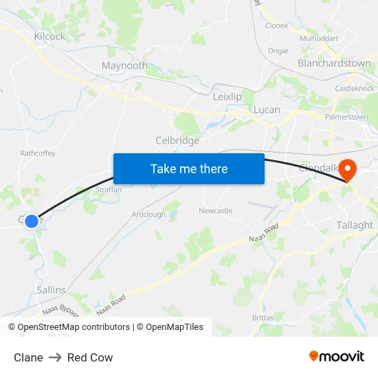 Clane to Red Cow map