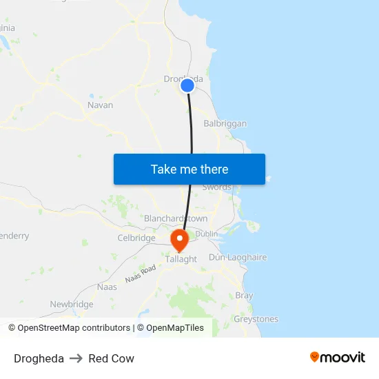 Drogheda to Red Cow map