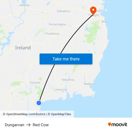 Dungarvan to Red Cow map