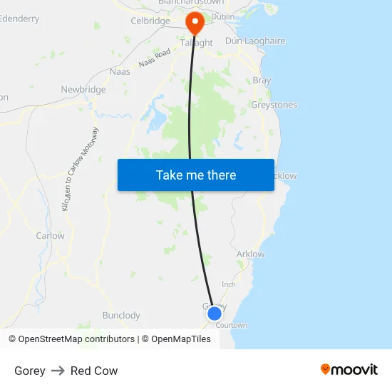 Gorey to Red Cow map