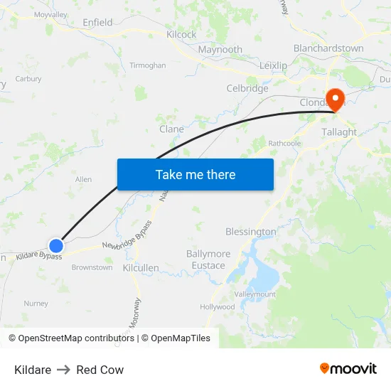 Kildare to Red Cow map