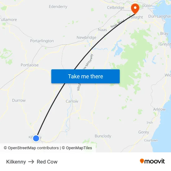 Kilkenny to Red Cow map
