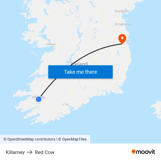 Killarney to Red Cow map