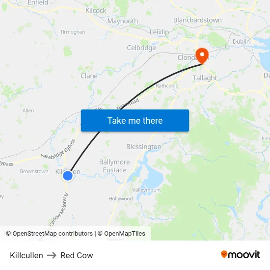 Killcullen to Red Cow map