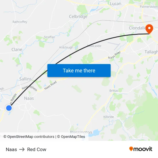 Naas to Red Cow map