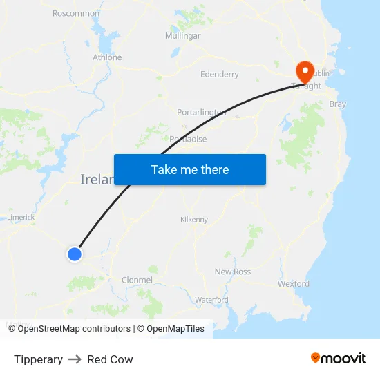 Tipperary to Red Cow map