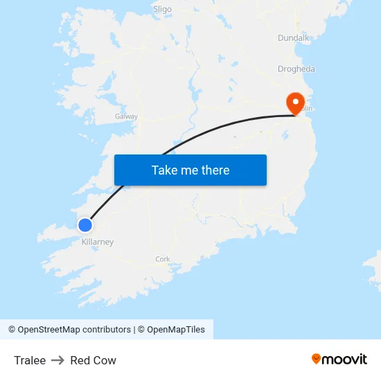 Tralee to Red Cow map