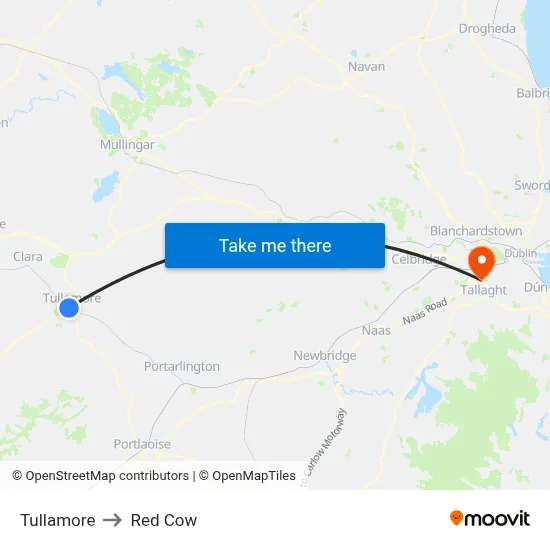 Tullamore to Red Cow map