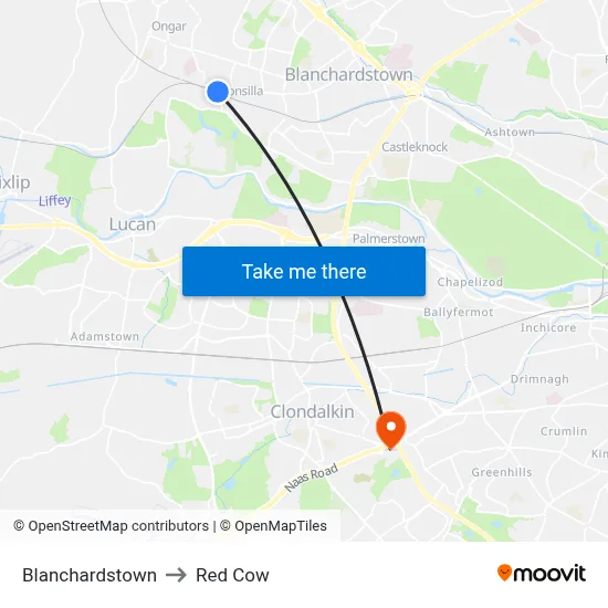 Blanchardstown to Red Cow map