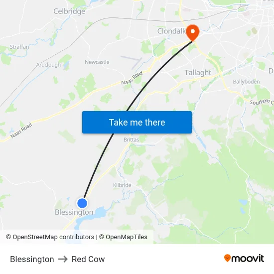 Blessington to Red Cow map
