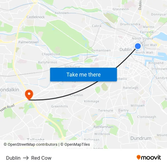 Dublin to Red Cow map