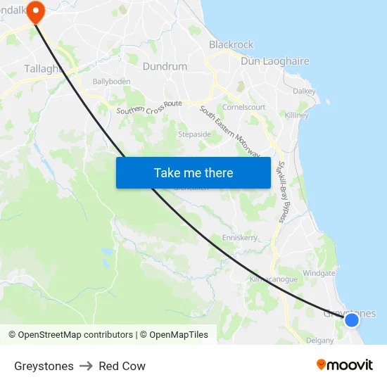 Greystones to Red Cow map