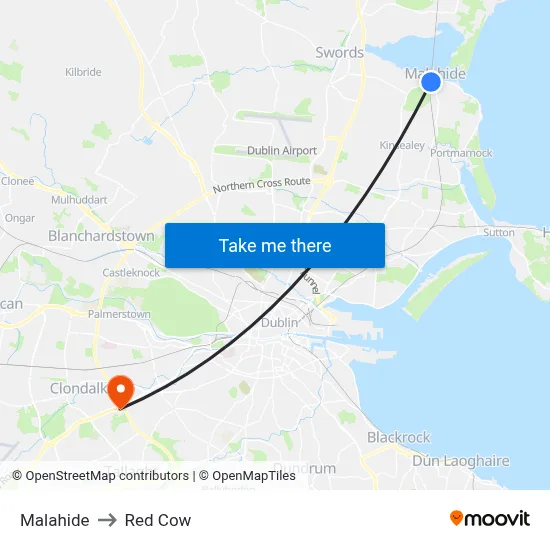 Malahide to Red Cow map
