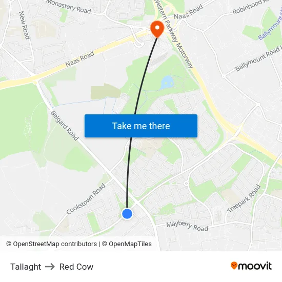 Tallaght to Red Cow map