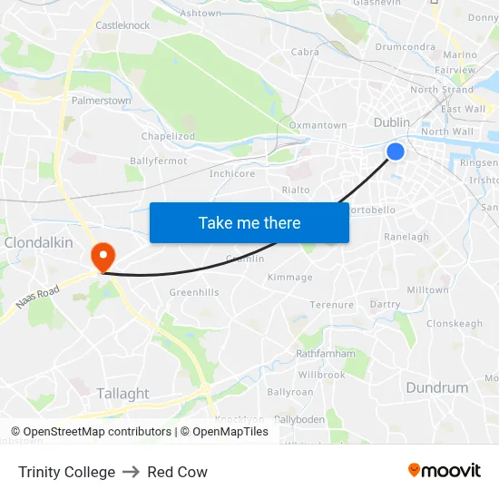 Trinity College to Red Cow map