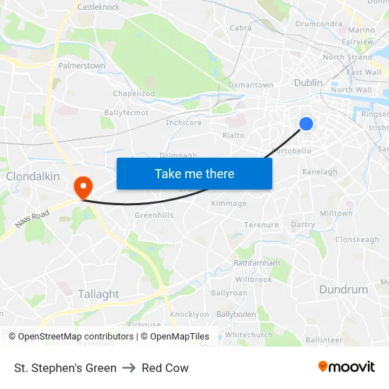 St. Stephen's Green to Red Cow map