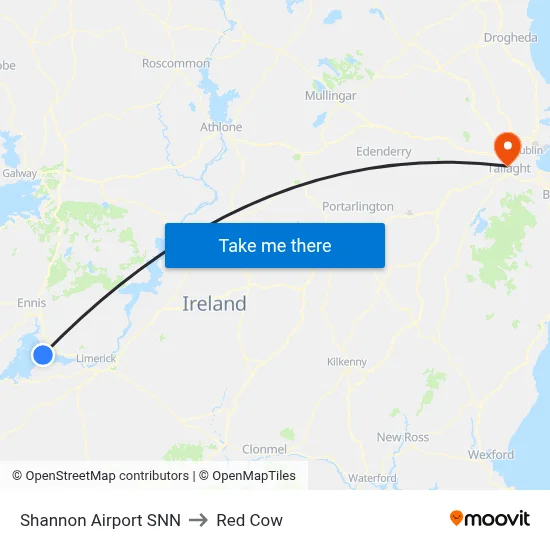 Shannon Airport SNN to Red Cow map