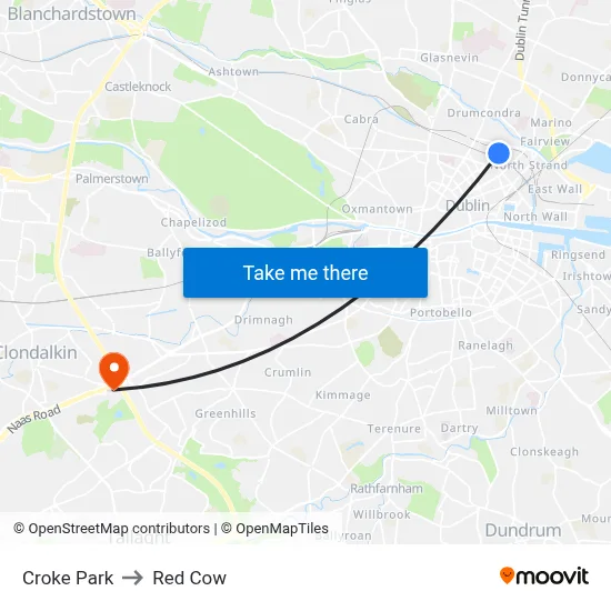 Croke Park to Red Cow map