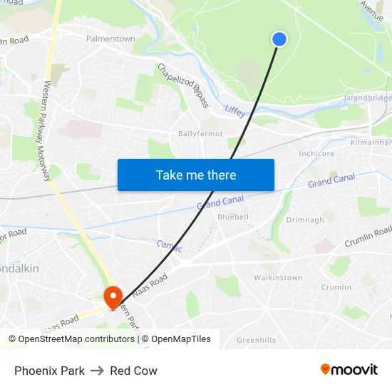Phoenix Park to Red Cow map