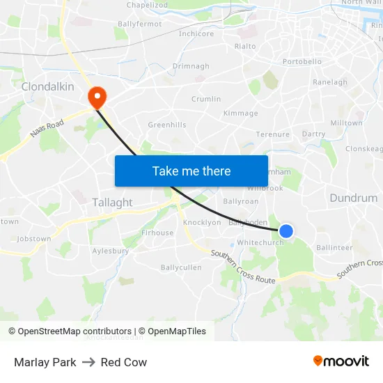 Marlay Park to Red Cow map