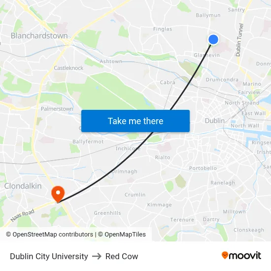 Dublin City University to Red Cow map