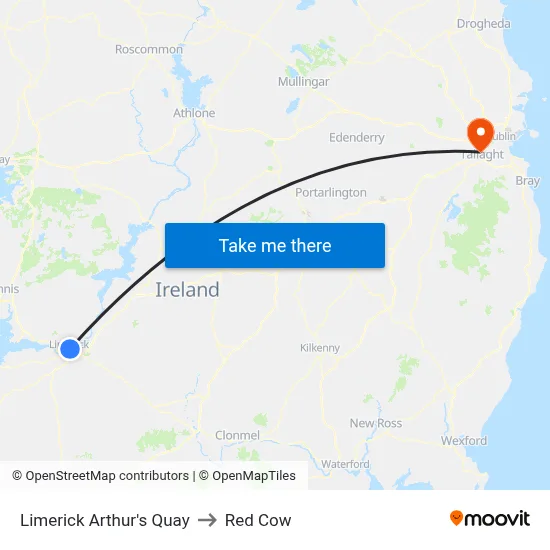 Limerick Arthur's Quay to Red Cow map
