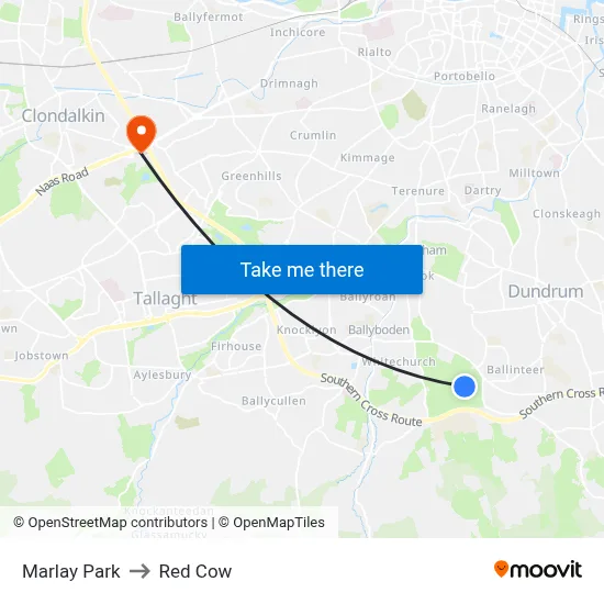 Marlay Park to Red Cow map
