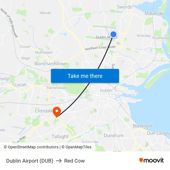Dublin Airport (DUB) to Red Cow map