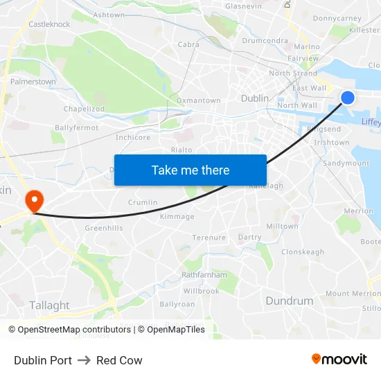 Dublin Port to Red Cow map