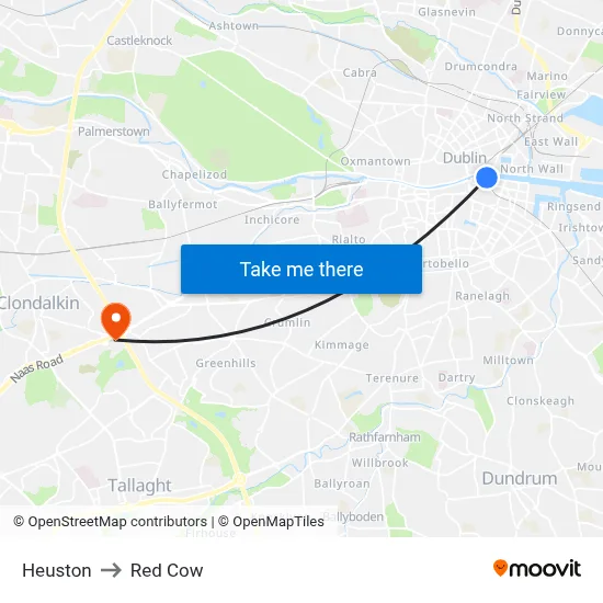 Heuston to Red Cow map