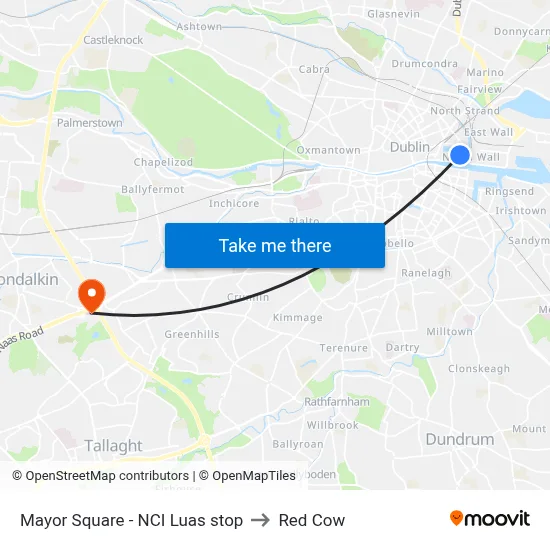 Mayor Square - NCI Luas stop to Red Cow map