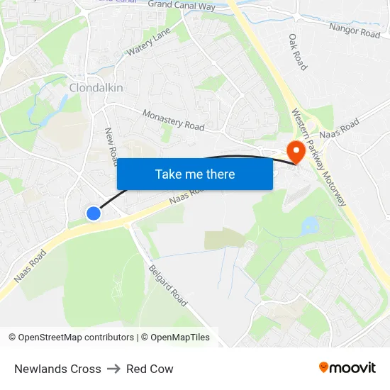 Newlands Cross to Red Cow map