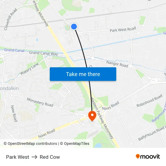 Park West to Red Cow map