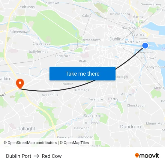 Dublin Port to Red Cow map
