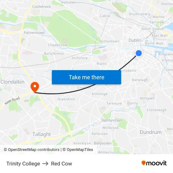 Trinity College to Red Cow map