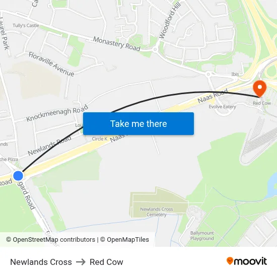 Newlands Cross to Red Cow map