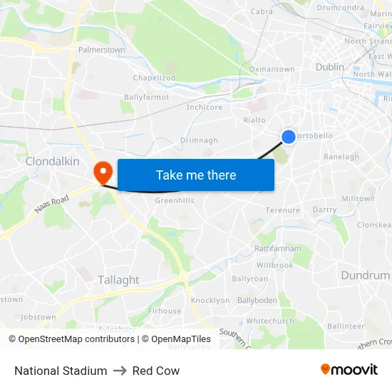 National Stadium to Red Cow map