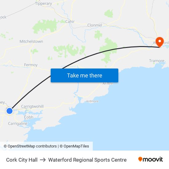 Cork City Hall to Waterford Regional Sports Centre map
