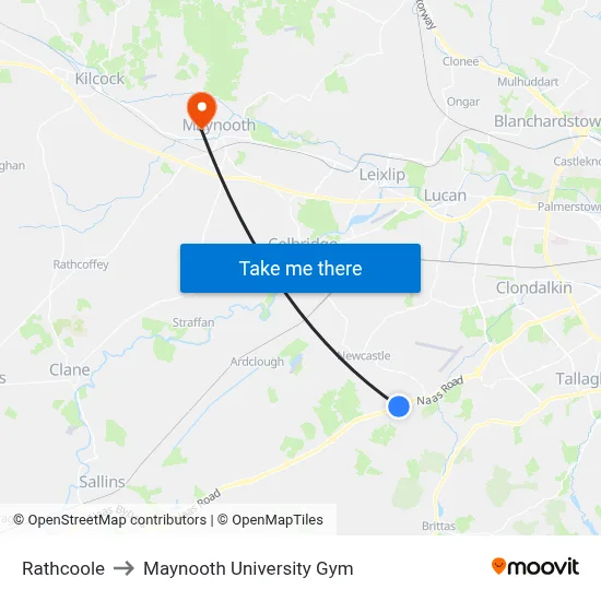 Rathcoole to Maynooth University Gym map