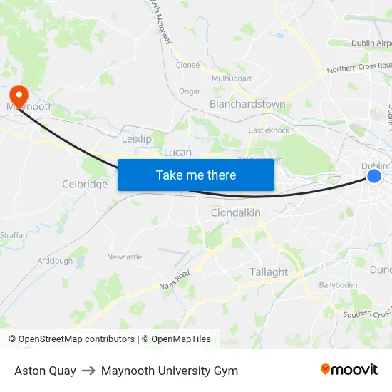 Aston Quay to Maynooth University Gym map