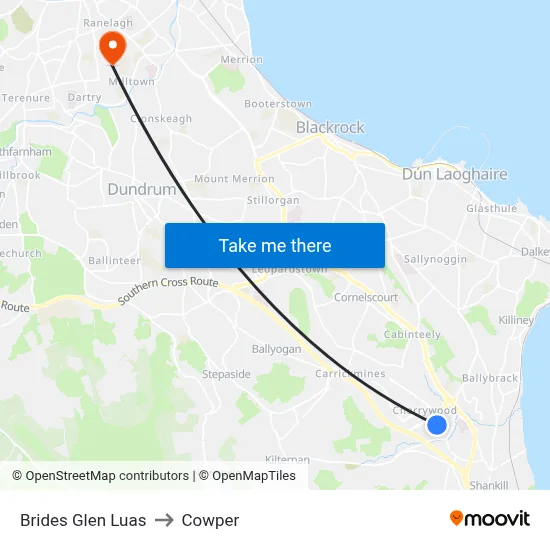 Brides Glen Luas to Cowper map