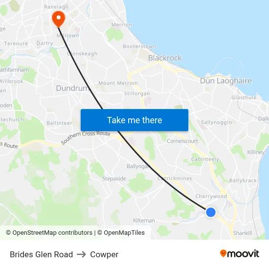 Brides Glen Road to Cowper map
