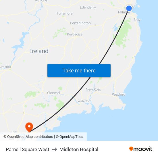 Parnell Square West to Midleton Hospital map