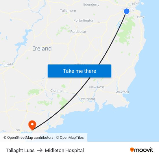 Tallaght Luas to Midleton Hospital map