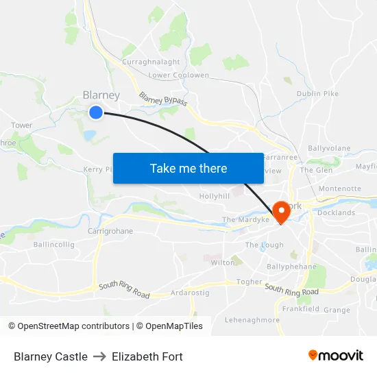 Blarney Castle to Elizabeth Fort map