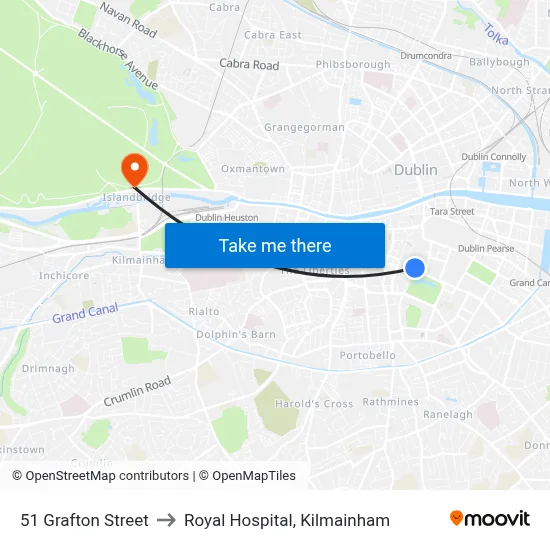 51 Grafton Street to Royal Hospital, Kilmainham map